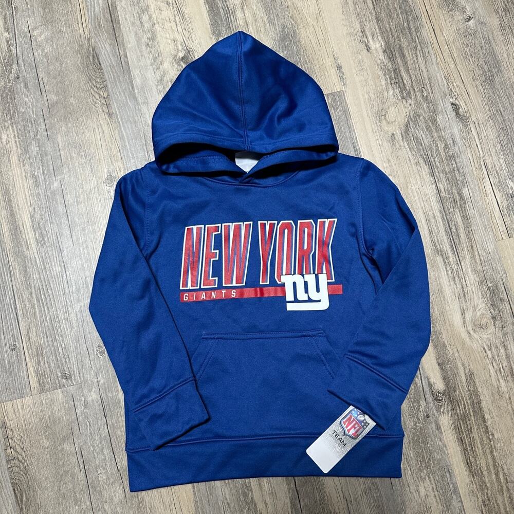 New York Giants NFL Team Apparel Boys Blue Hoodie Sweatshirt Size XS 4/5 NWT